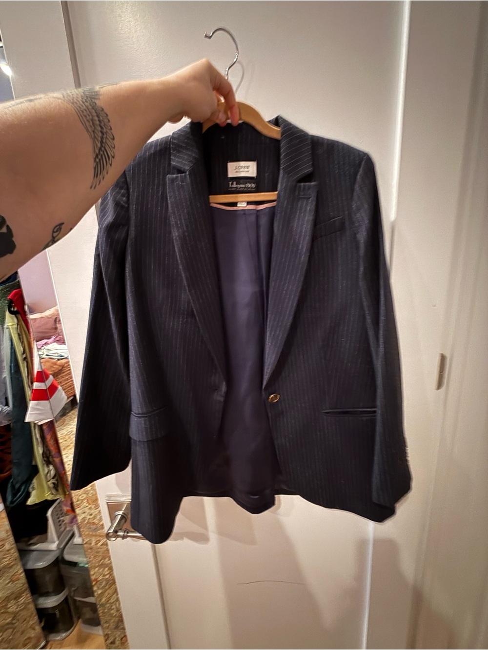 J. Crew Dark Navy Pinstripe Single-Button Blazer